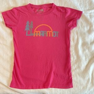 Marmot, Tee-Shirt, Girls Size Large, Pink, Design with orange and blue